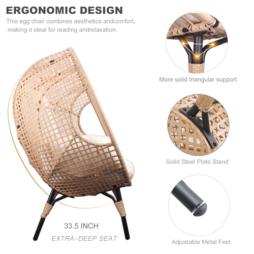 Oversized Wicker Egg Chair with Cushion 500lbs Capacity G134822