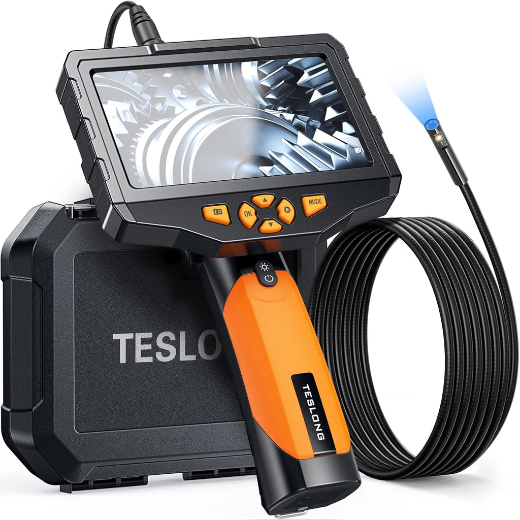 Dual Lens Inspection Camera with Light, 5 IPS Screen, 16.4ft Flexible Probe, 1080p R605