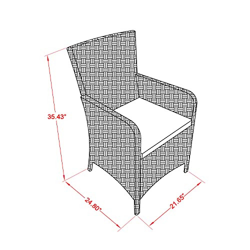 7 Piece Wicker Patio Furniture Set with Rectangle Glass Top Table and 6 Armchair with Cushion, Cream S365650