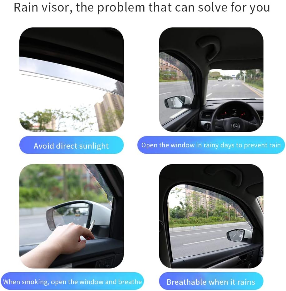 4Pcs Smoke Car Window Visors Rain Guard Tape-On Mount E20104