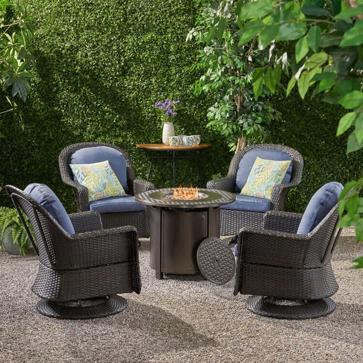 4-Seater Wicker Swivel Chair and Fire Pit T23983