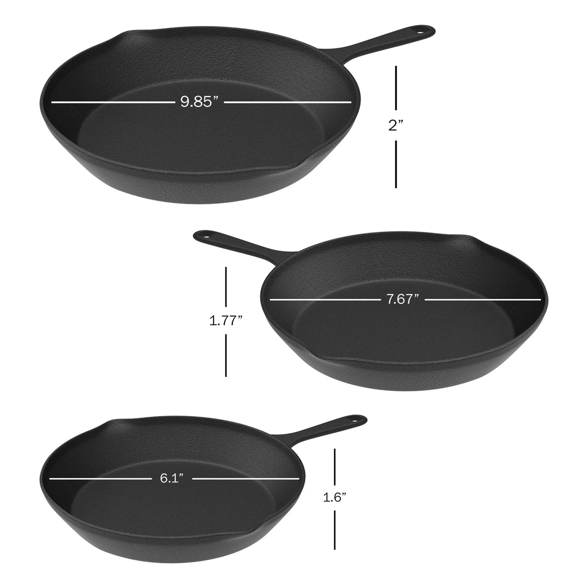 Cast Iron Pre-Seasoned Nonstick Skillets Set of 3 J262112