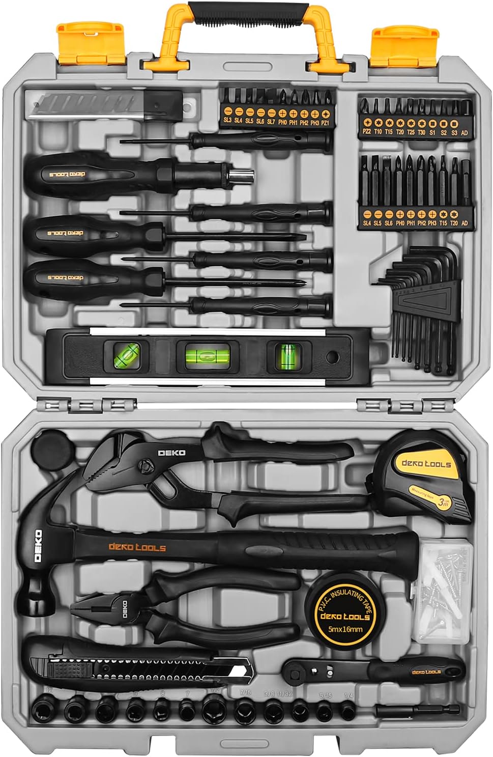 150 Piece Hand Tool Set with Plastic Toolbox Storage Case K5218