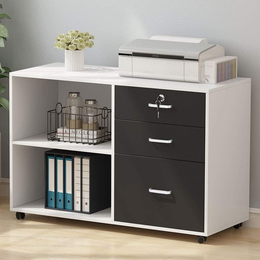 3 Drawer Wood File Cabinet with Lock and Wheels Y217151
