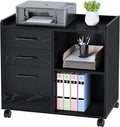 Black 3 Drawer Mobile File Cabinet with Storage Shelf V4512