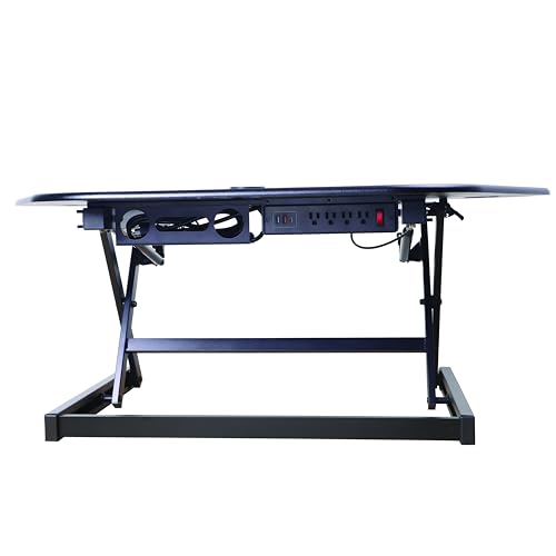 46" Height Adjustable Corner Standing Desk Converter with AC Outlet USB Charger and Dual Monitor Arm Mount Black B352