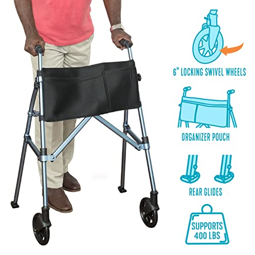 Black Walnut Compact Folding Rolling Walker J9554