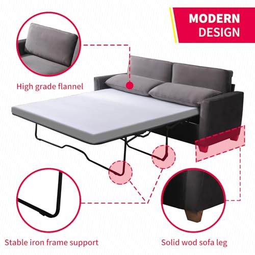 Queen Size Velvet Pull Out Sofa Bed with Foam Mattress O7754