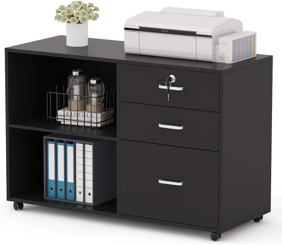 3 Drawer Wood File Cabinet with Lock and Wheels Y217151