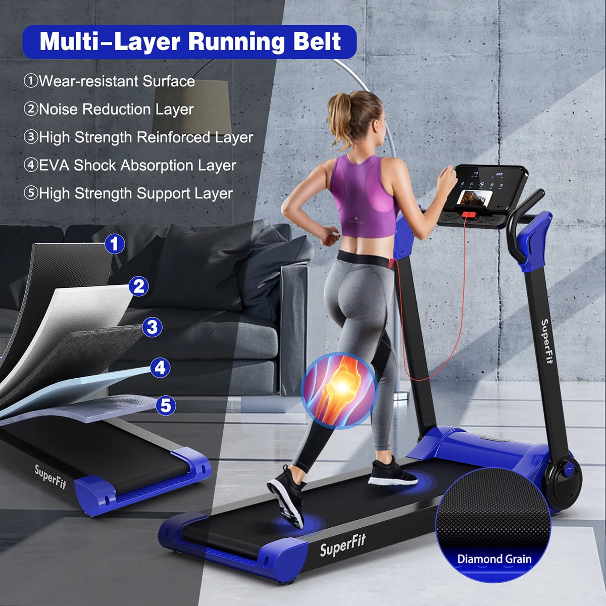 Folding 2.25HP Electric Treadmill Black J4600
