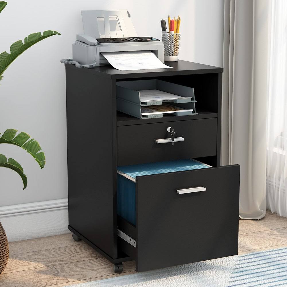 Black 2 Drawer Mobile File Cabinet with Lock F9345