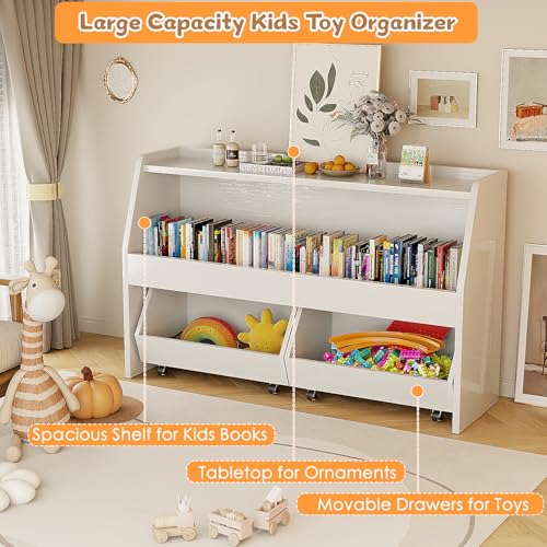 2 Tier Toy Storage Organizer with Movable Bins K30074