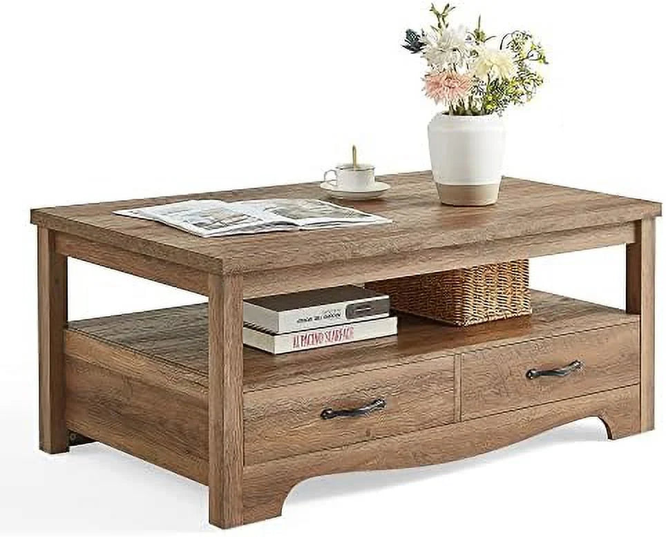 Brown Wood Coffee Table with Drawers J4176