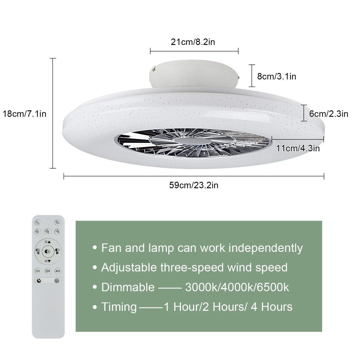 White Flush Mount Ceiling Fan with Light and Remote Q58346
