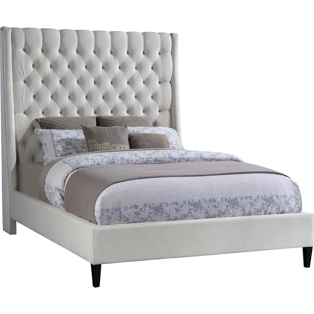 Cream Velvet Queen Bed Q502418