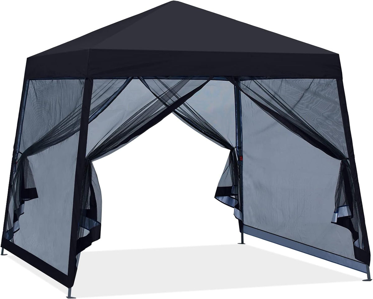 8x8 White Pop up Outdoor Canopy Tent with Netting Wall D1247