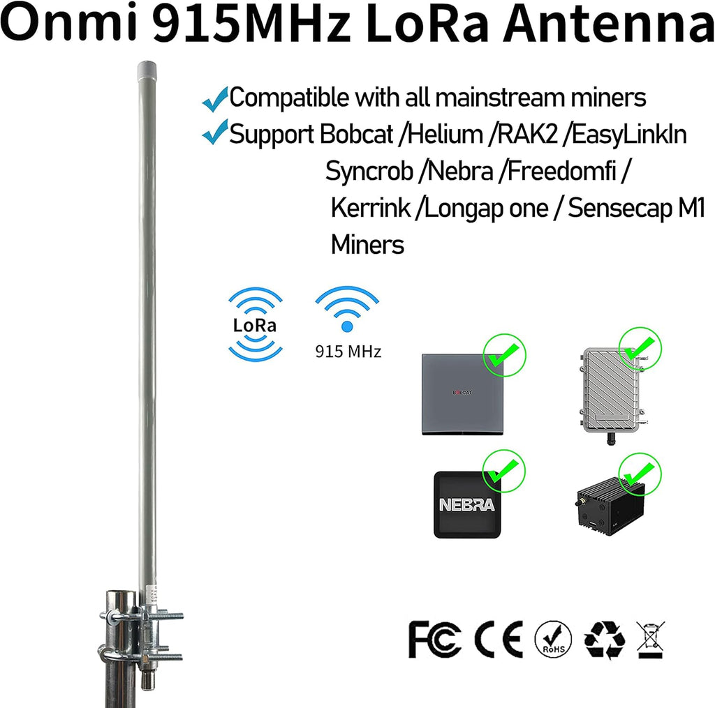 915MHZ LoRa Omni Outdoor Fiberglass Antenna 10dBi with RG142 Cable T991