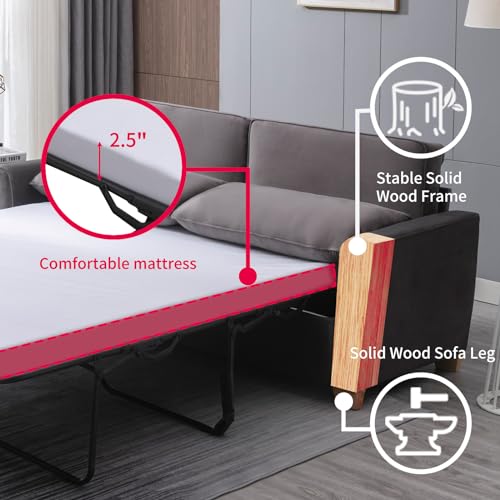 Queen Size Velvet Pull Out Sofa Bed with Foam Mattress O7754