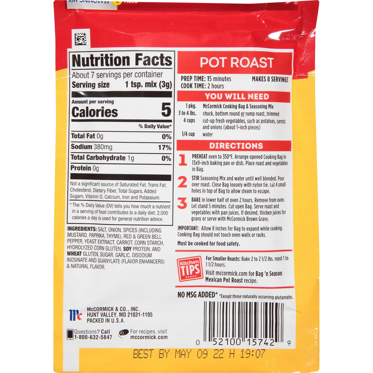 0.81 Oz Pot Roast Seasoning Bag, 6 Pk M4216