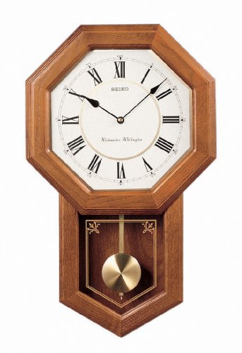 Light Oak Traditional Schoolhouse Wall Clock with Chime & Pendulum K10476