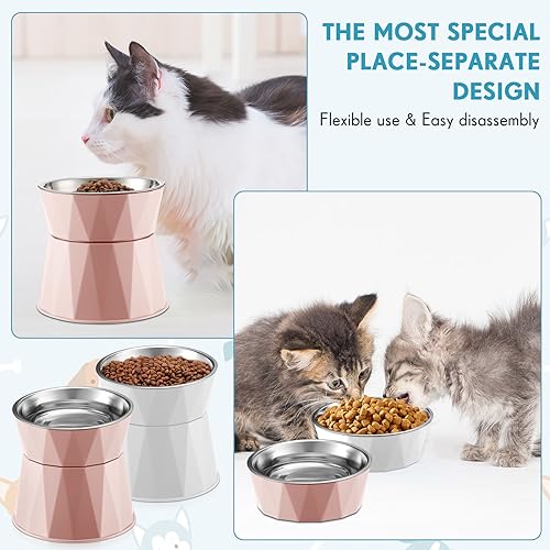 2 Pcs Elevated Stainless Steel Bowls with Adjustable Raised Stand M9274
