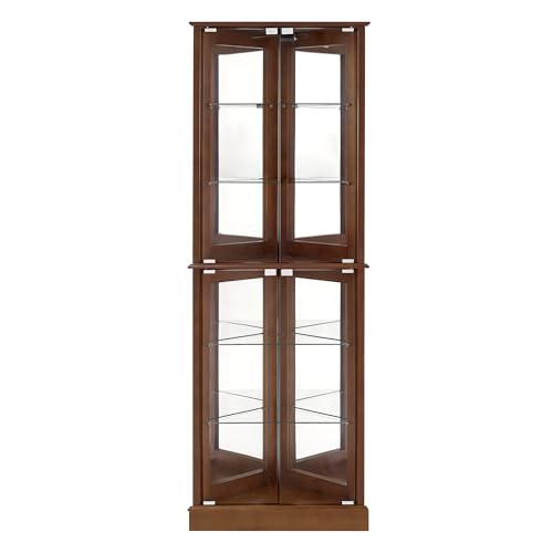 Walnut Glass Corner Curio Cabinet with Lights R22930