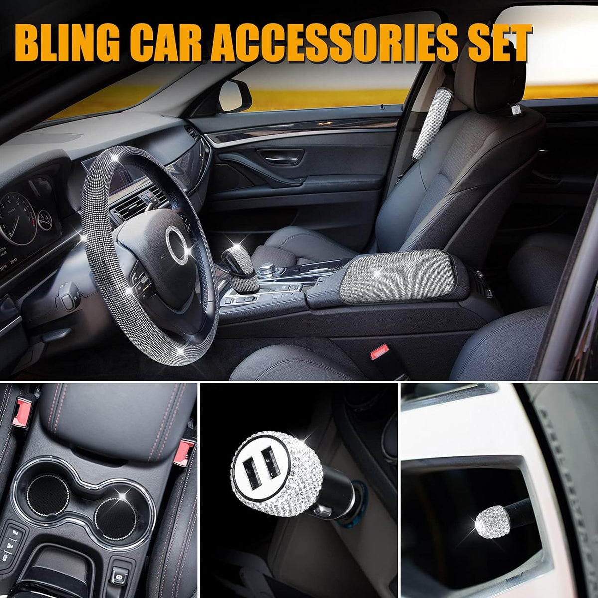 18 Pieces Bling Car Accessories Set W551669