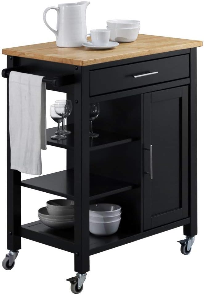Black and Natural Kitchen Cart D519172