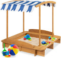 Kids Wooden Sandbox with 2 Bench Seats and Canopy F1425