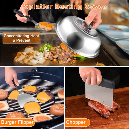 24Pcs Grilling Accessories Set with Scraper, Enlarged Spatulas, Basting Cover H246
