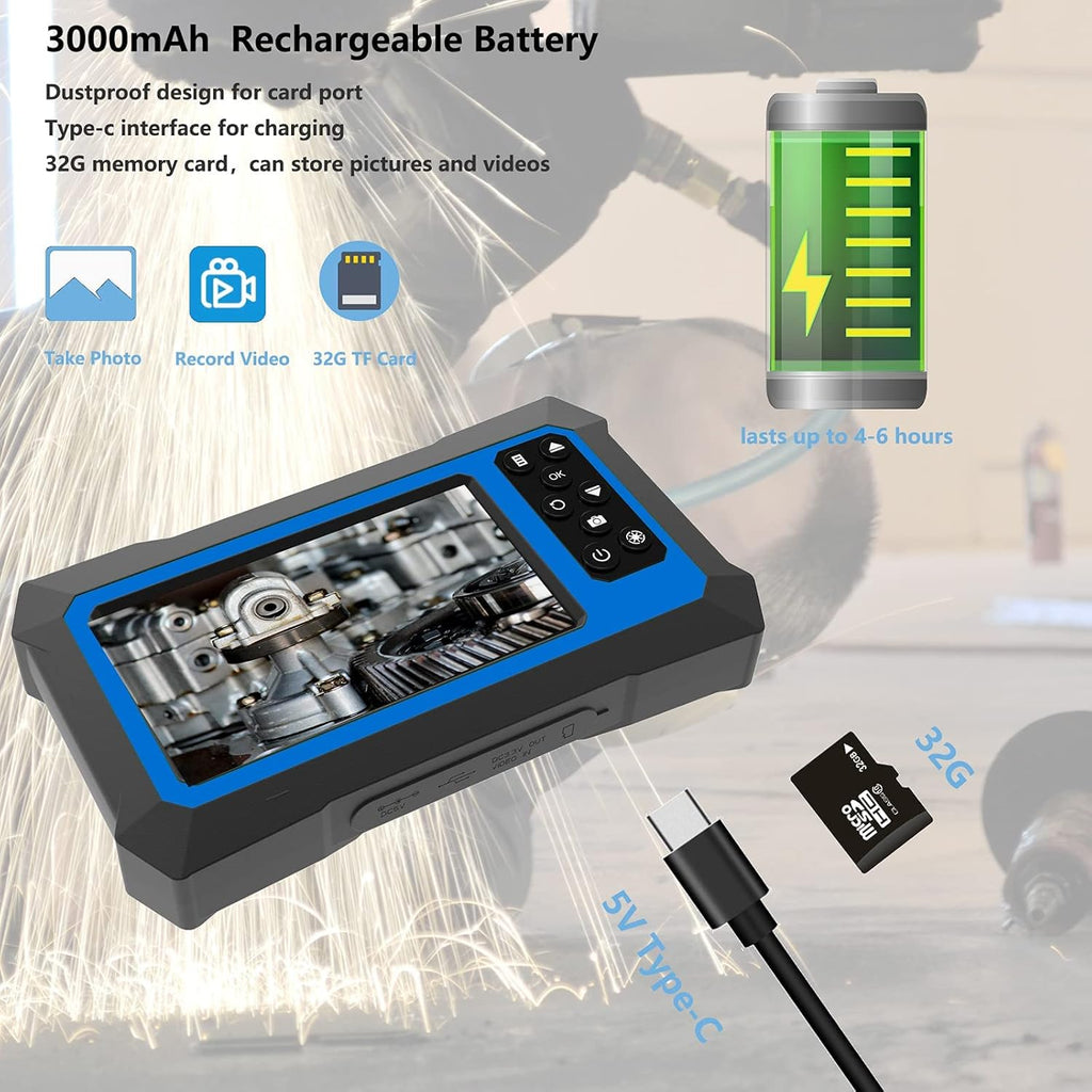 Dual Lens Video Endoscope Camera with Lights, 1080P Borescope Inspection Camera, 8 mm IP67 Waterproof, 9 LED Lights, 16.5FT Semi-Rigid Cable, 32GB Card K1302
