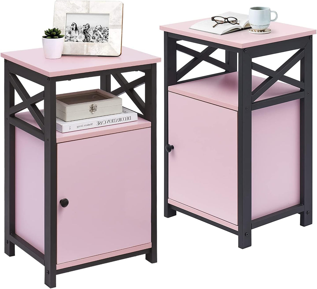 White Set of 2 Night Stand Side Table with Storage Cabinet Y1513