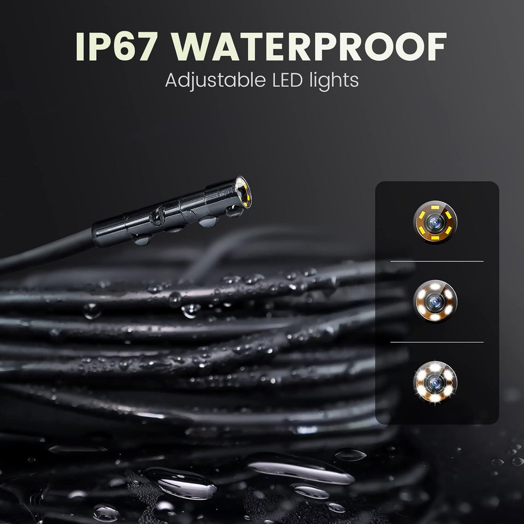 1080P HD Borescope Inspection Camera with 6 LED Lights and 16.4ft Semi-Rigid Gooseneck G8007