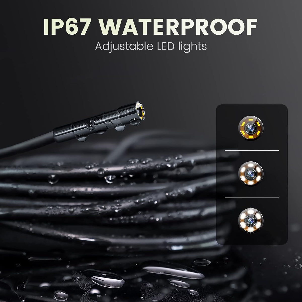 1080P HD Borescope Inspection Camera with 6 LED Lights and 16.4ft Semi-Rigid Gooseneck G8007