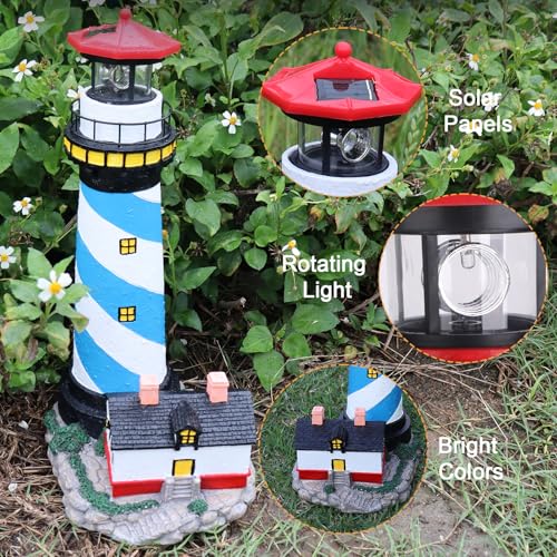 18" Solar Lighthouse with Rotating Beacon, Waterproof Outdoor Garden Decor (Black) Z138
