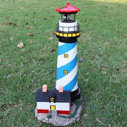 18" Solar Lighthouse with Rotating Beacon, Waterproof Outdoor Garden Decor (Black) Z138