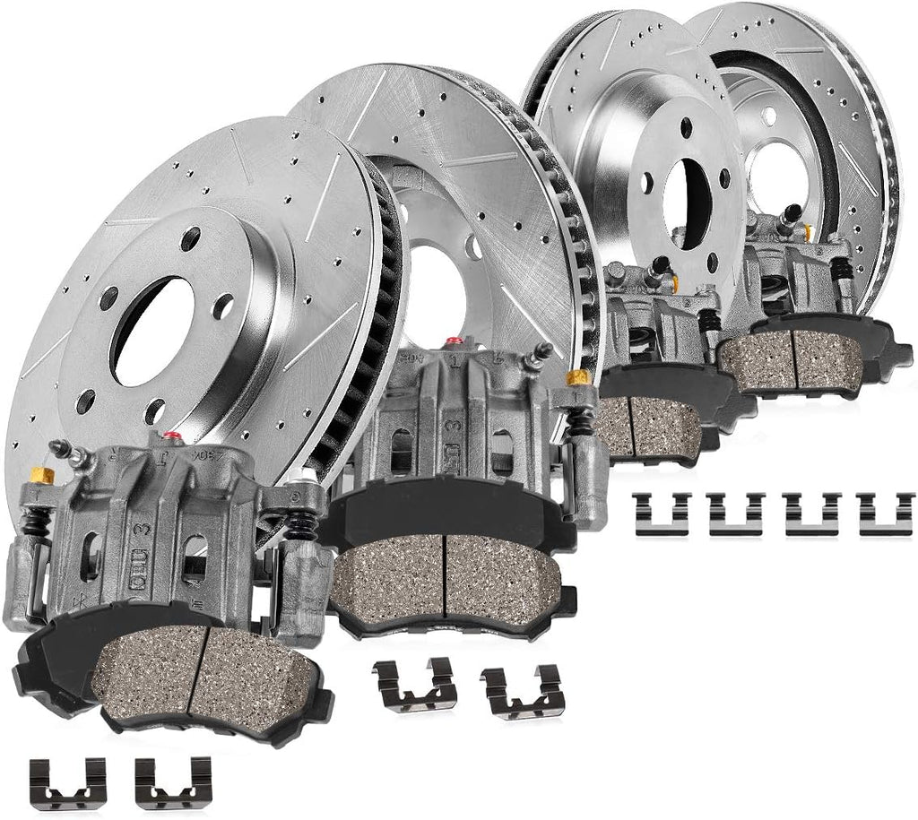 Loaded OE Calipers Drilled Slotted Brake Rotors Ceramic Pads Kit S180