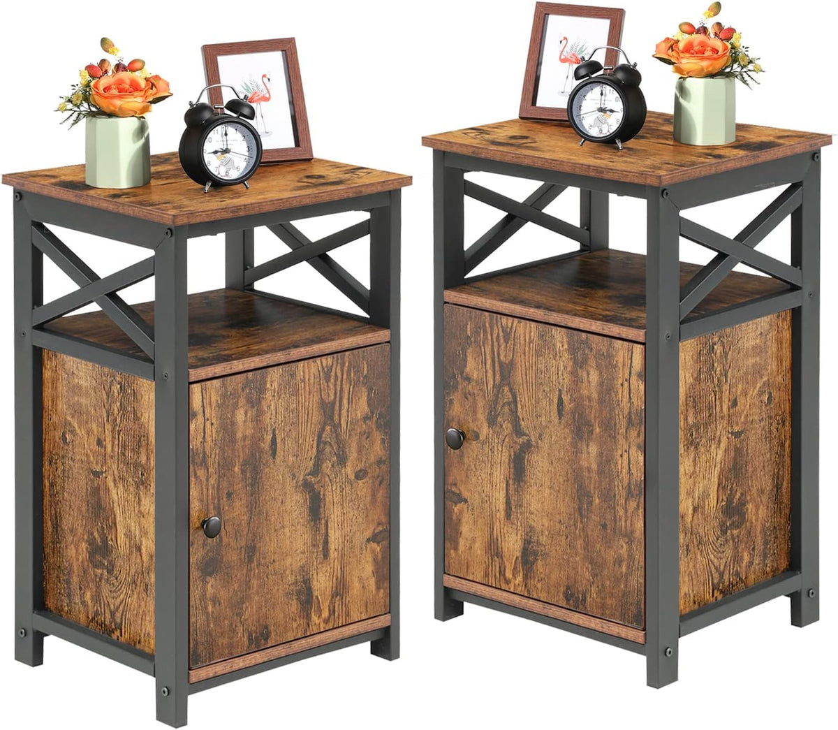 White Set of 2 Night Stand Side Table with Storage Cabinet Y1513