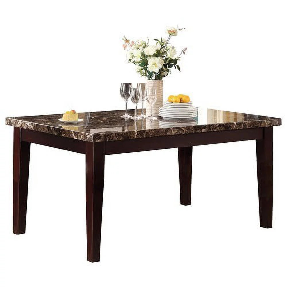 Espresso Dining Table with Faux Marble Top W2551