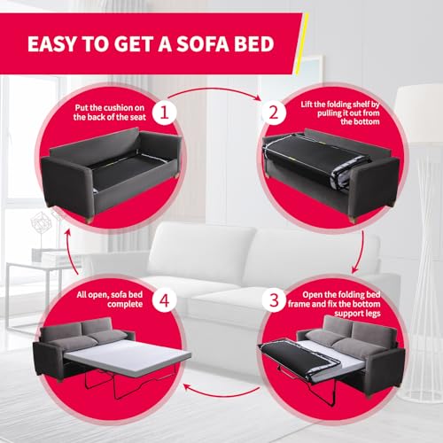Queen Size Velvet Pull Out Sofa Bed with Foam Mattress O7754
