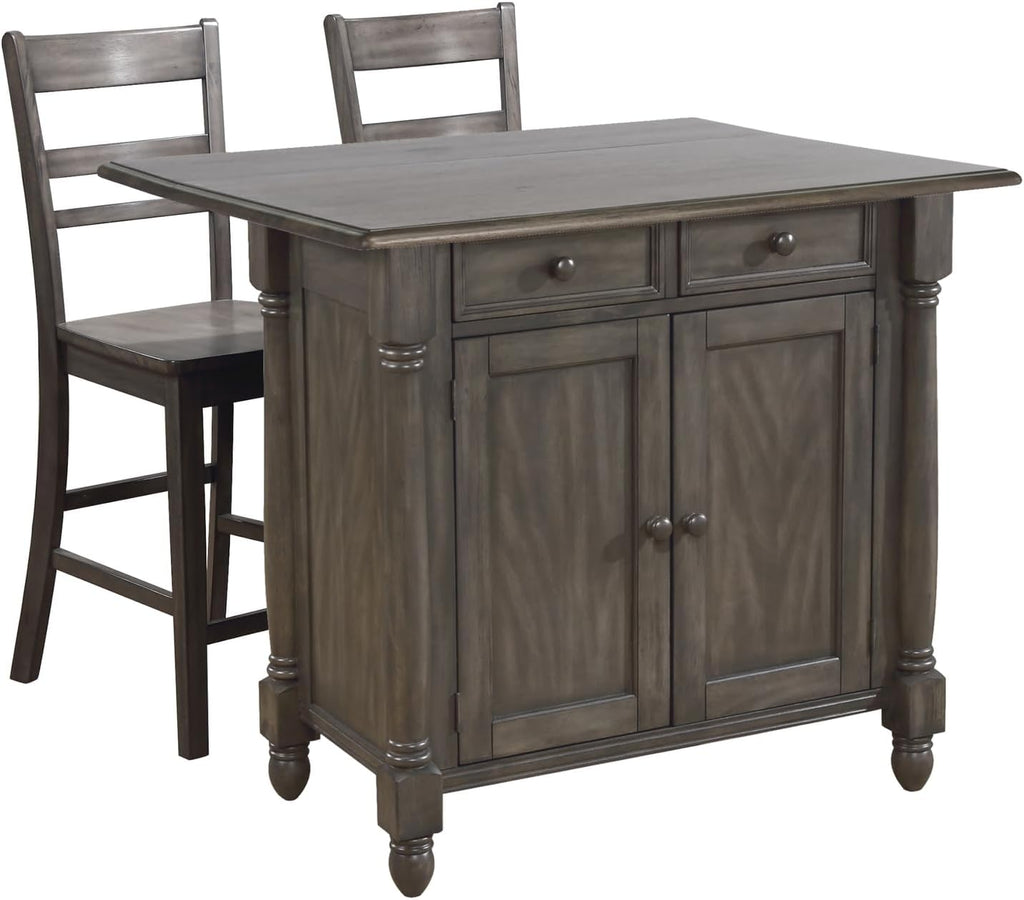 Expandable Drop Leaf Kitchen Island Set with 2 Stools, Drawers and Cabinet N62325