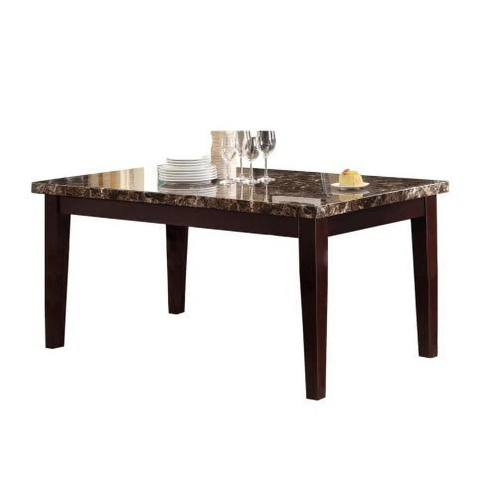 Espresso Dining Table with Faux Marble Top W2551