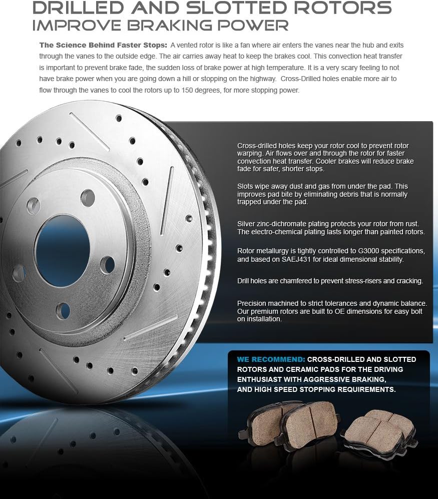 Loaded OE Calipers Drilled Slotted Brake Rotors Ceramic Pads Kit S180