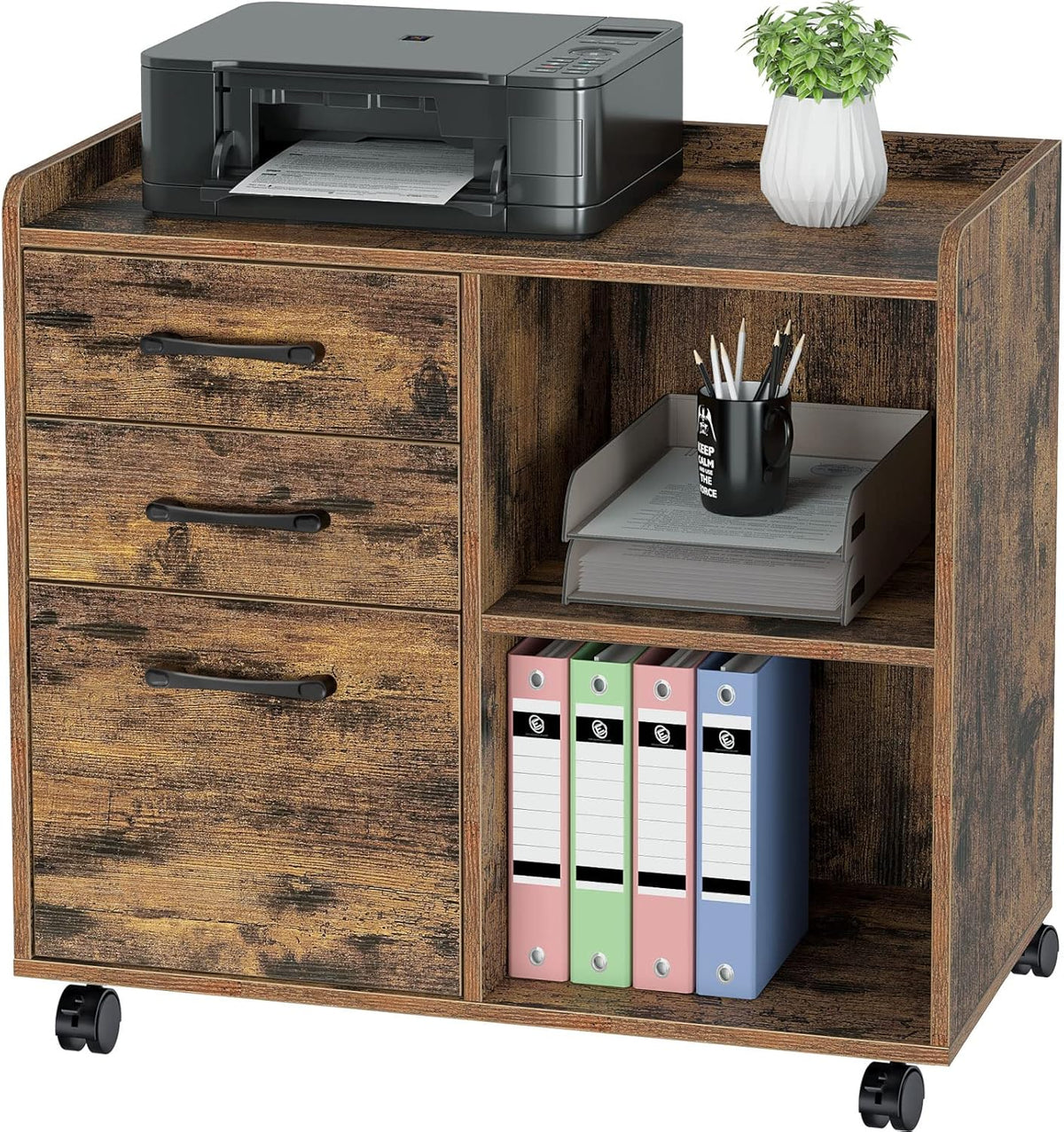 Black 3 Drawer Mobile File Cabinet with Storage Shelf V4512