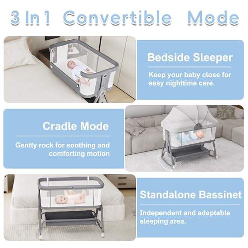 3 in 1 Height Adjustable Rocking Bassinet with Wheels A3120