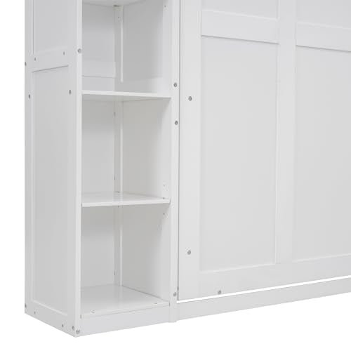Queen Size Foldable Wood Wall Bed Frame with Shelves and LED Lights R5844