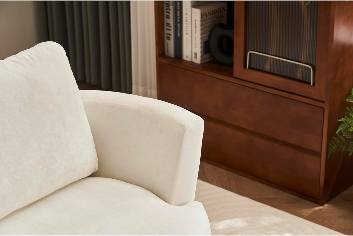Beige Velvet Swivel Barrel Chair with Gold Stainless Steel Base T7231