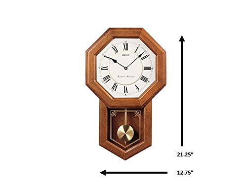 Light Oak Traditional Schoolhouse Wall Clock with Chime & Pendulum K10476