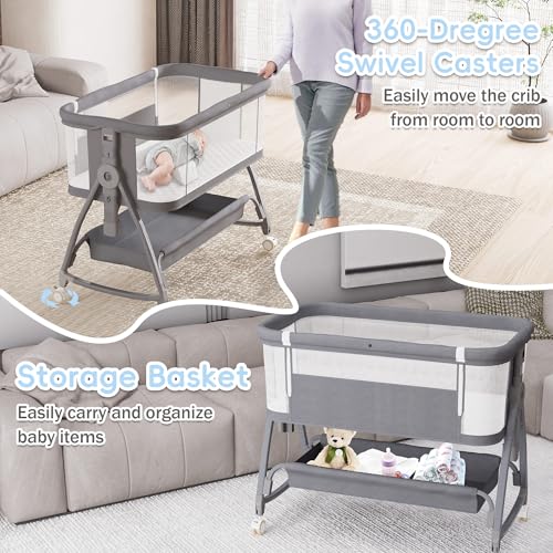 3 in 1 Height Adjustable Rocking Bassinet with Wheels A3120