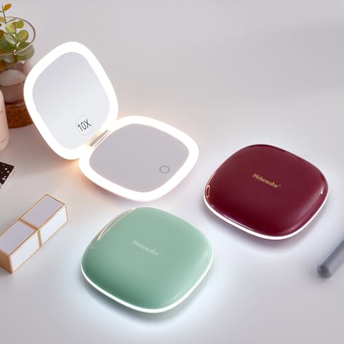 Compact LED Magnifying Travel Makeup Mirror 4 inches 1X/10X Magnification Double Sided USB Rechargeable White L356822